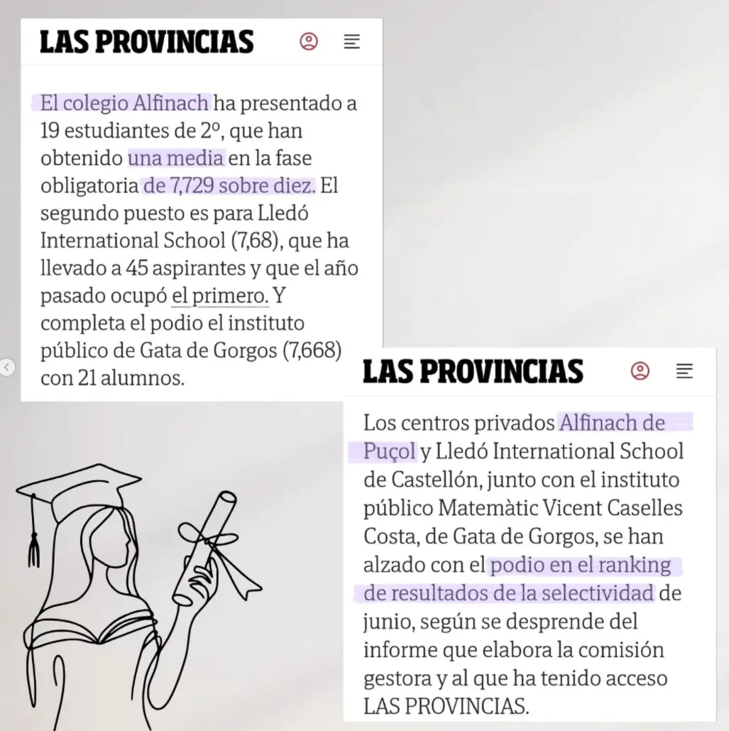 Colegio Alfinach consigue una nota media de 7,73 y lidera los resultados de la PAU 2026
